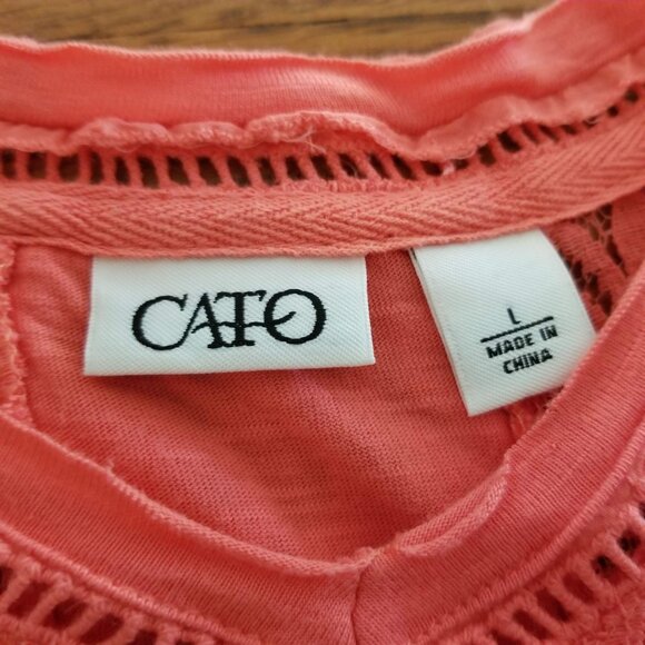 Cato Womens Coral Lace Accent V-Neck Short Sleeve Top Size L - Picture 3 of 4